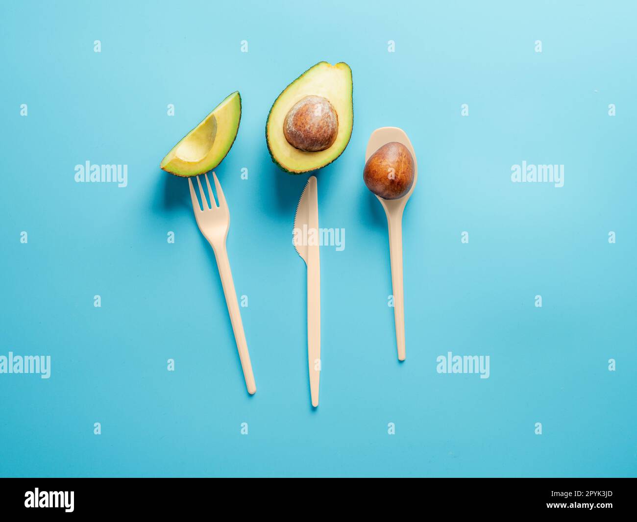 Avocado Seeds Biodegradable Single-Use Cutlery Stock Photo