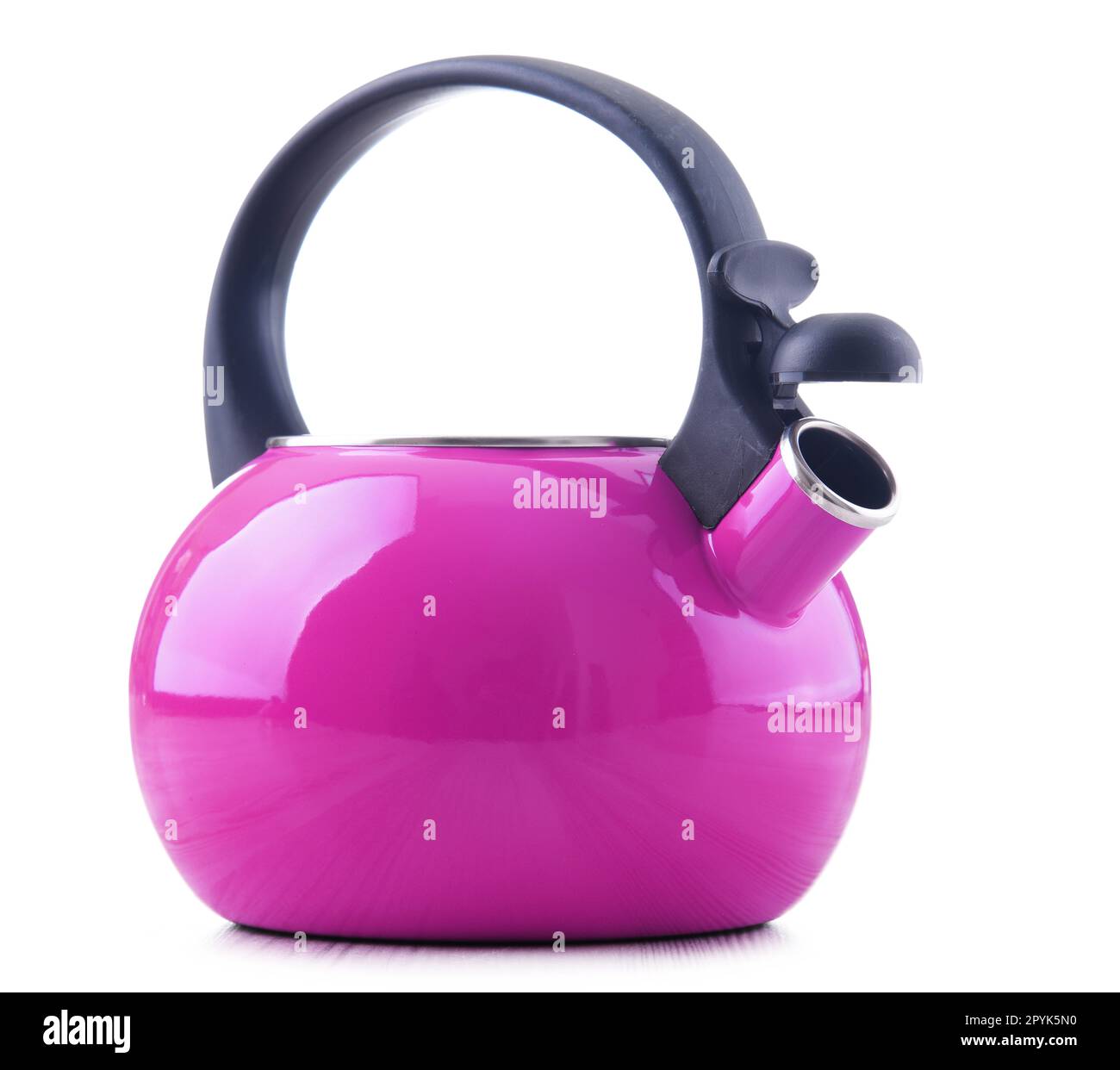 Traditional stainless steel stovetop kettle with whistle Stock Photo