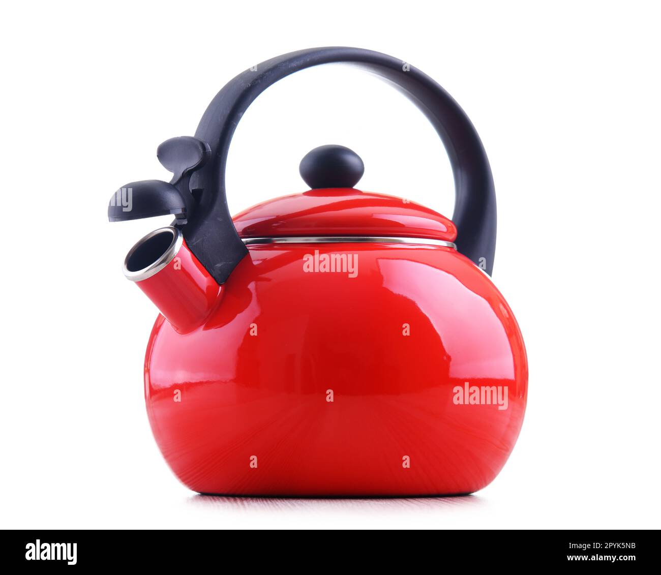 Traditional stainless steel stovetop kettle with whistle Stock Photo