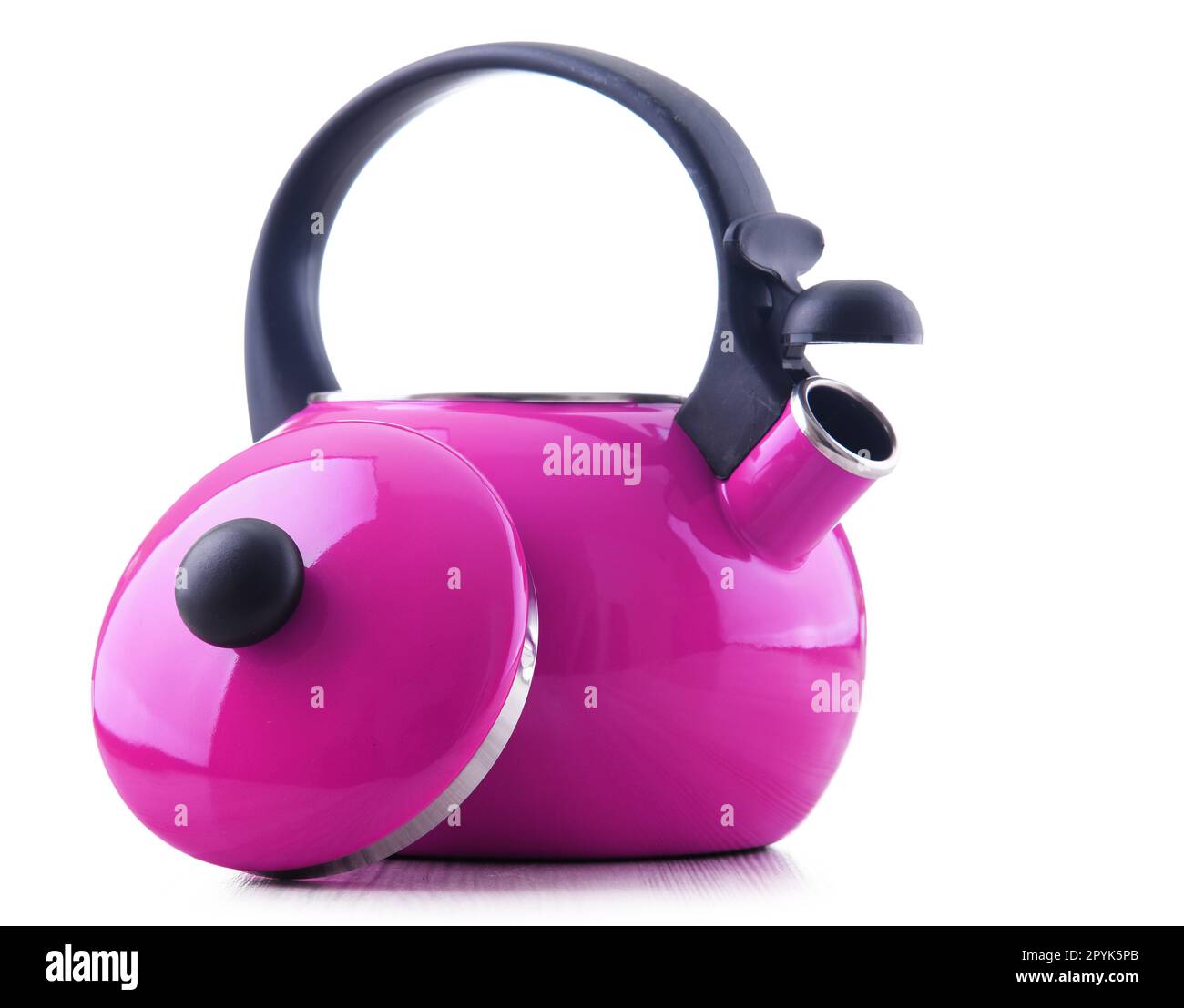 Traditional stainless steel stovetop kettle with whistle Stock Photo