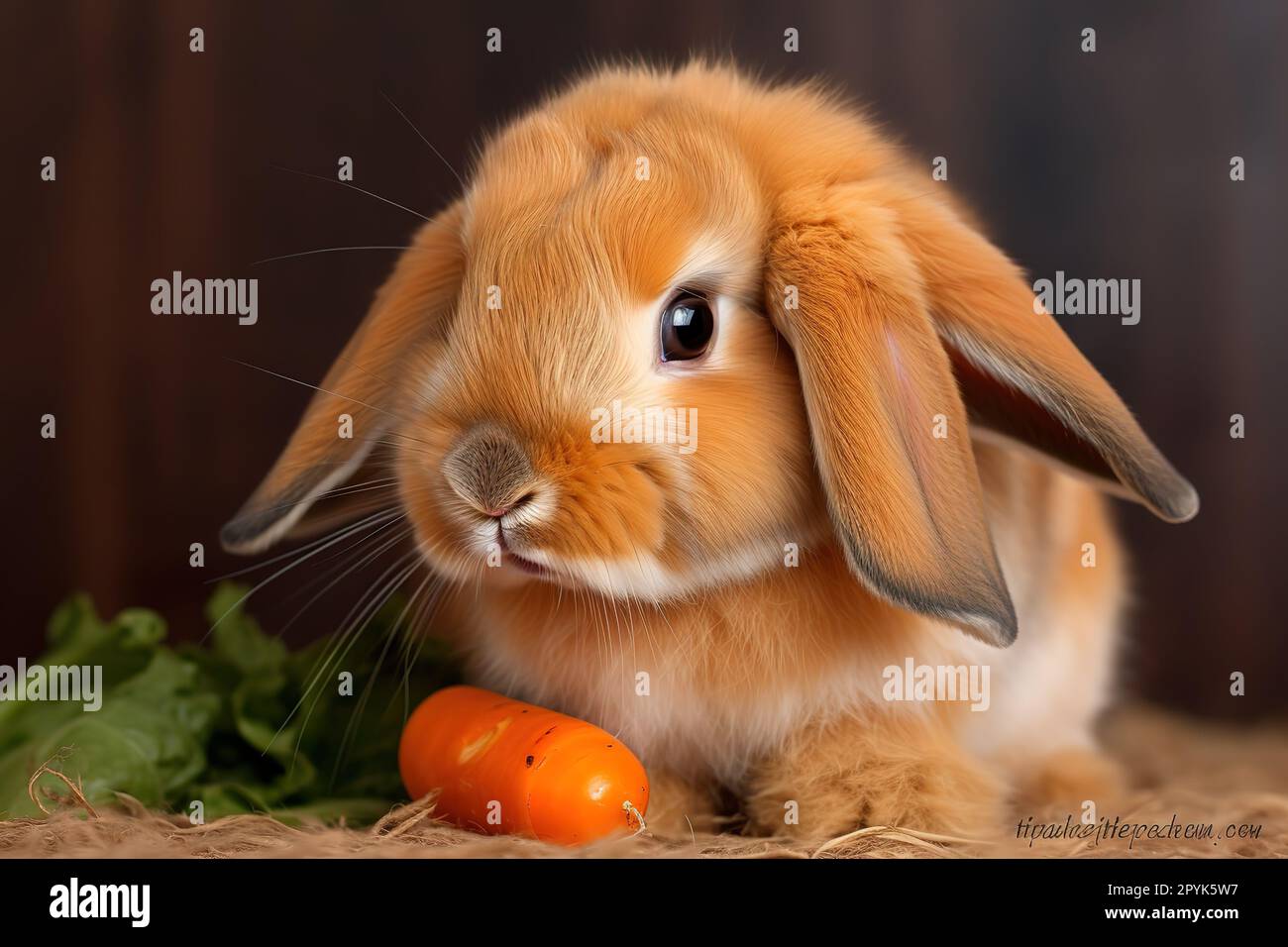 A cute and cuddly Holland Lop rabbit nibbling on a carrot This
