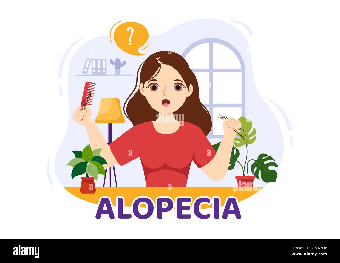 Alopecia Illustration with Hair Loss Autoimmune Medical Disease and Baldness in Healthcare Flat Cartoon Hand Drawn Banner or Landing Page Templates Stock Photo