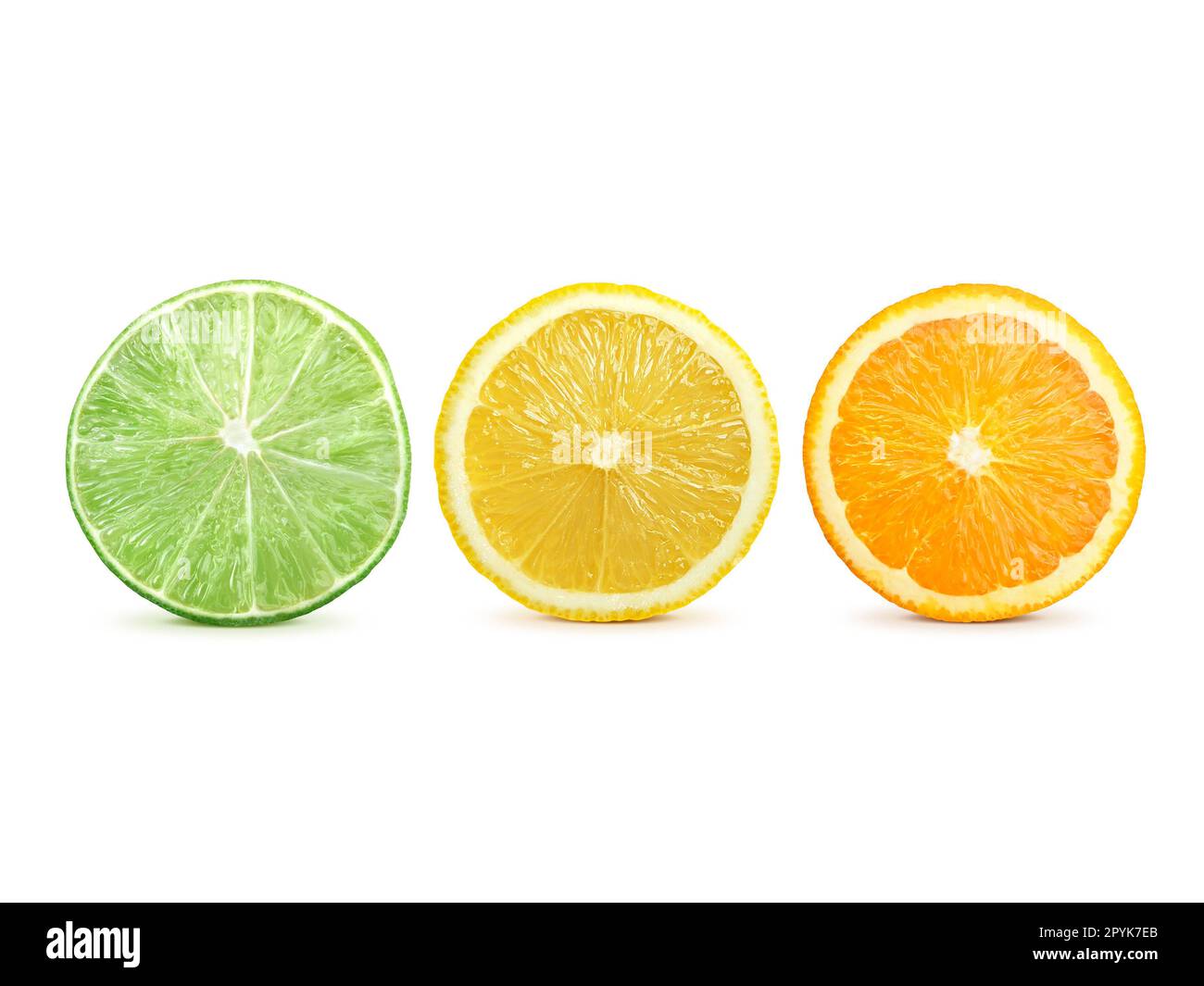 citrus slice, orange, lemon, lime, isolated on white background, clipping path Stock Photo