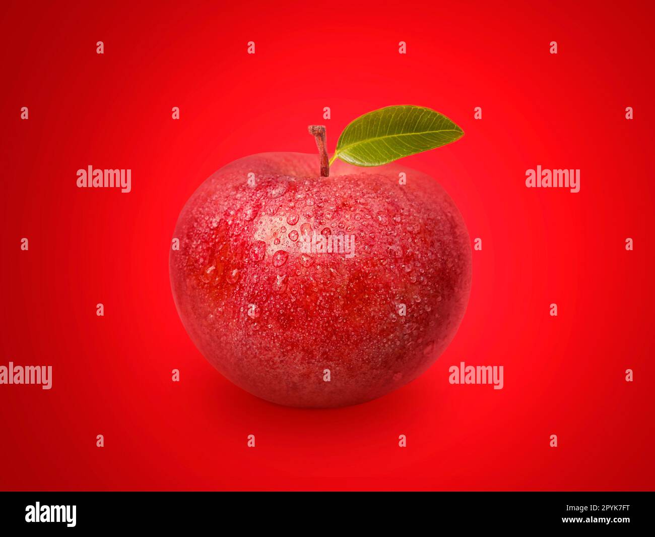 Fresh apple on red background Stock Photo