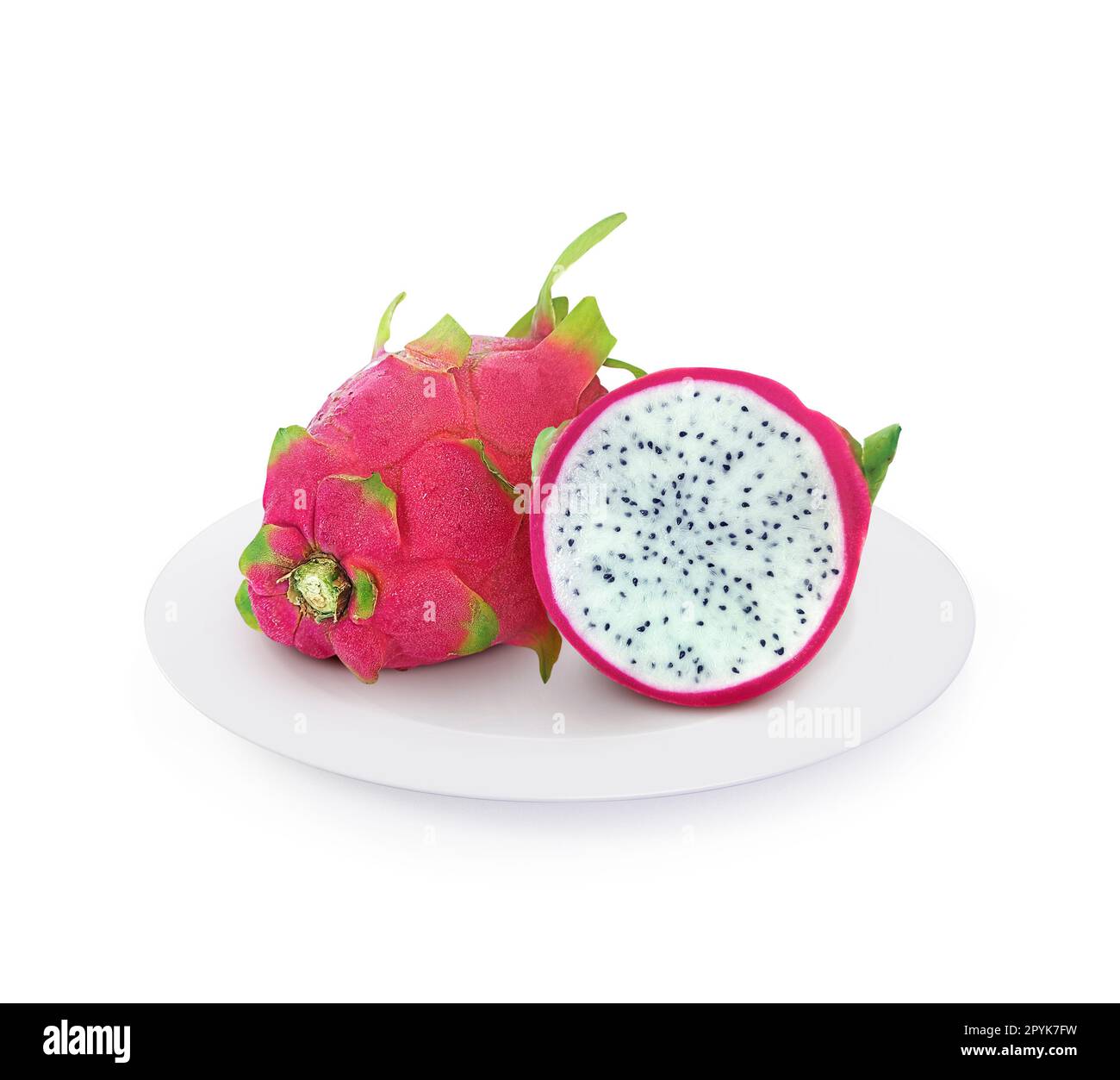 Dragon fruit on plate isolated on white background Stock Photo