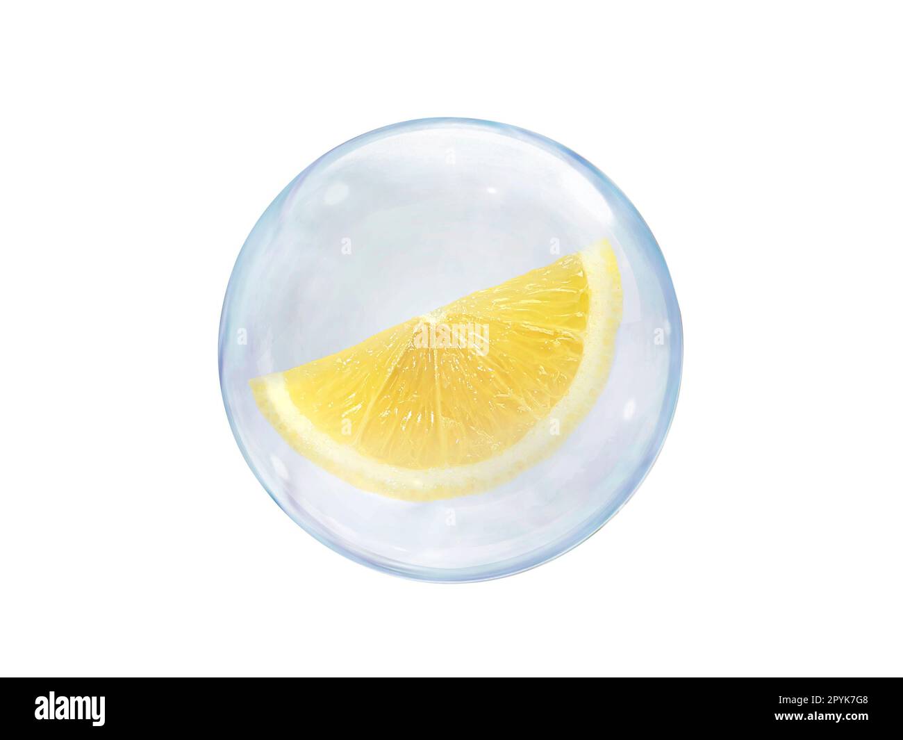 Fresh lemons slice, in bubble isolated on white background Stock Photo