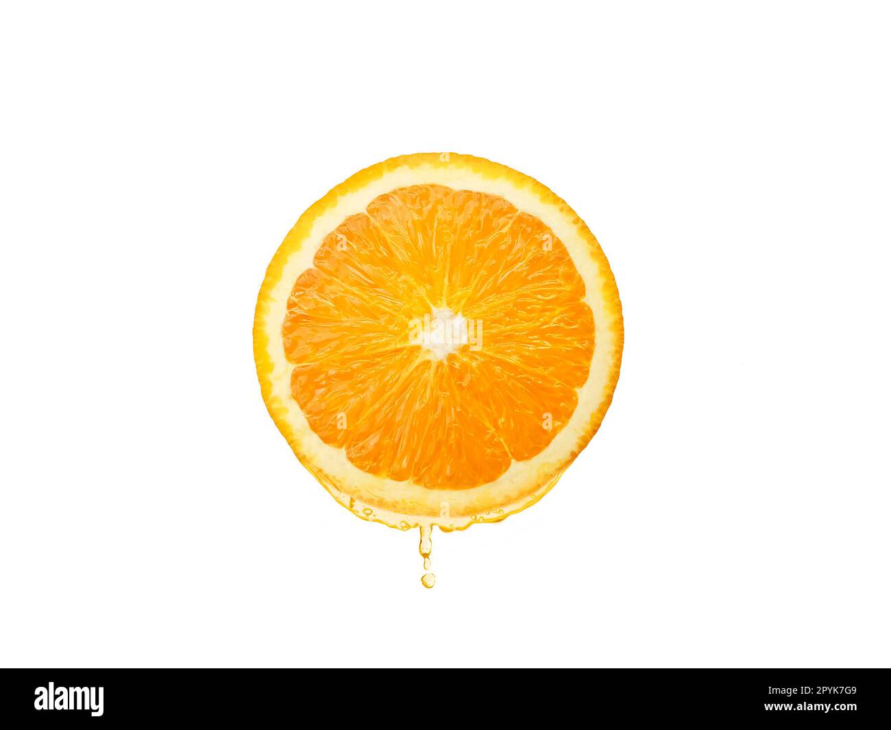 Fresh orange juice dripping isolated on white background. Clipping path Stock Photo
