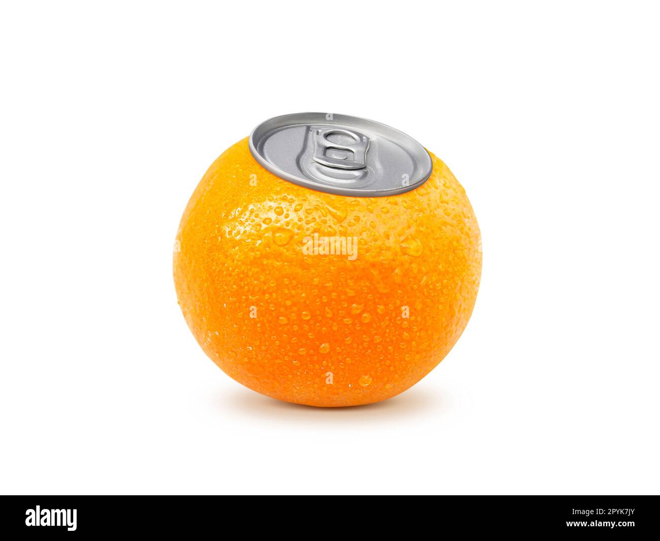 Fresh orange juice canned concept image on white background isolated