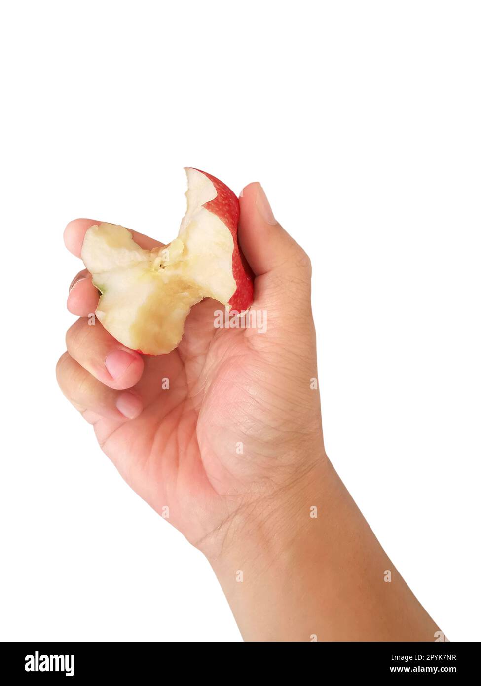 hand holding red apple isolated on white background Stock Photo
