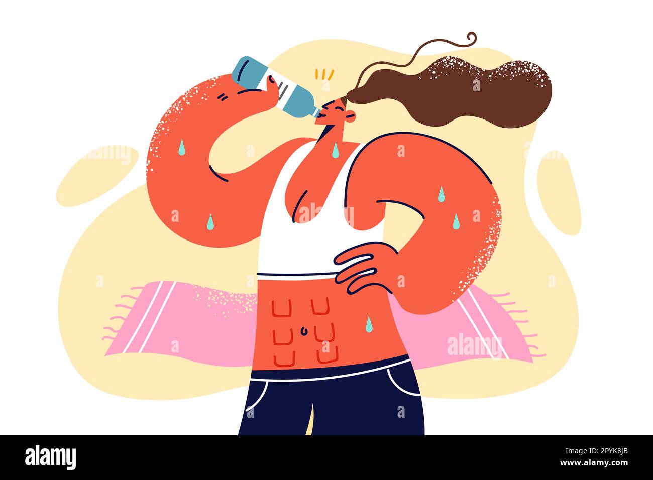 Woman athlete drinking cold water after workout wish to quench thirst