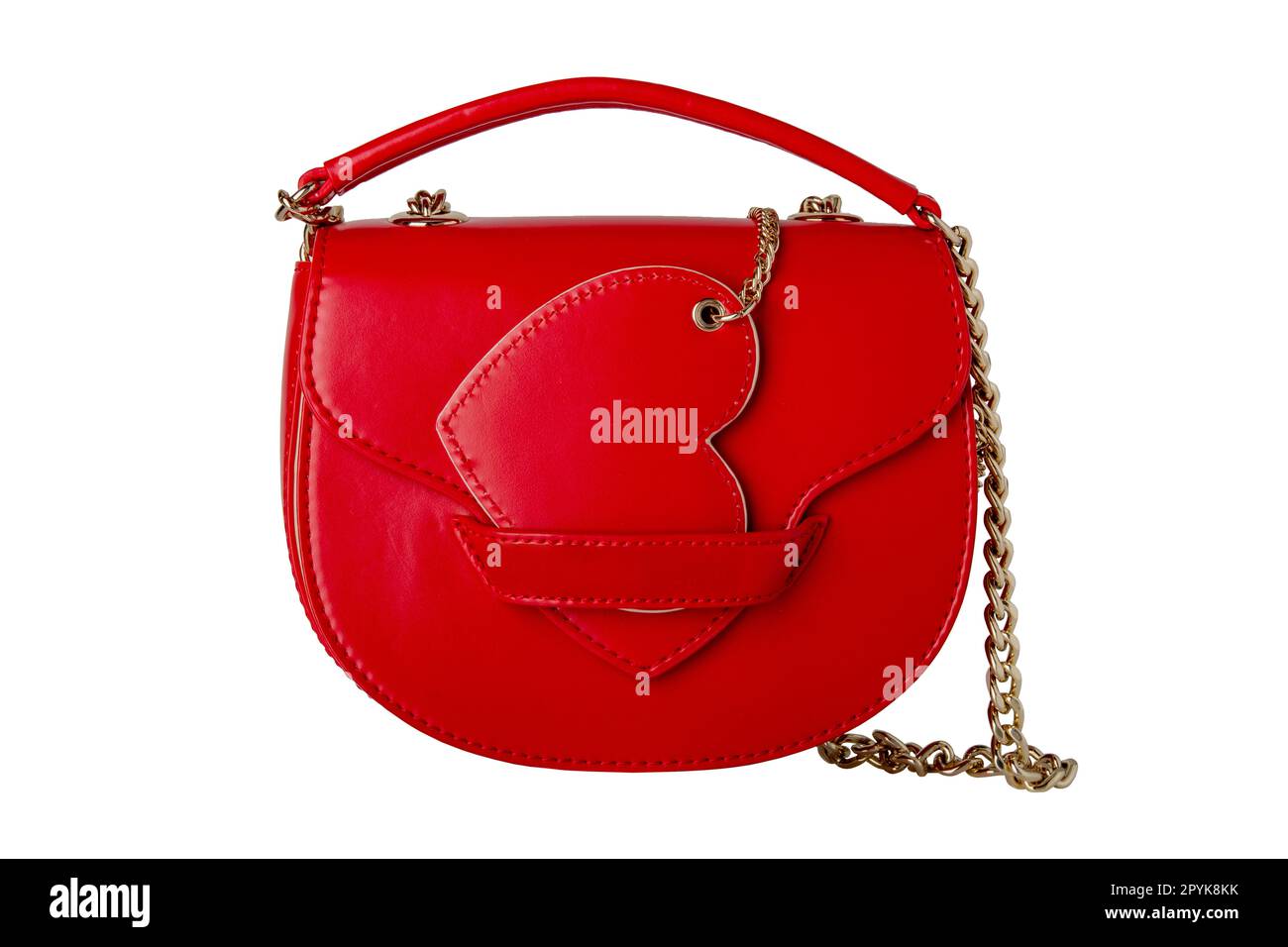 Stylish women's handbag. A fashionable female red luxury handbag isolated on white. Clipping path. Fashionable womans accessories. Advertising. Stock Photo