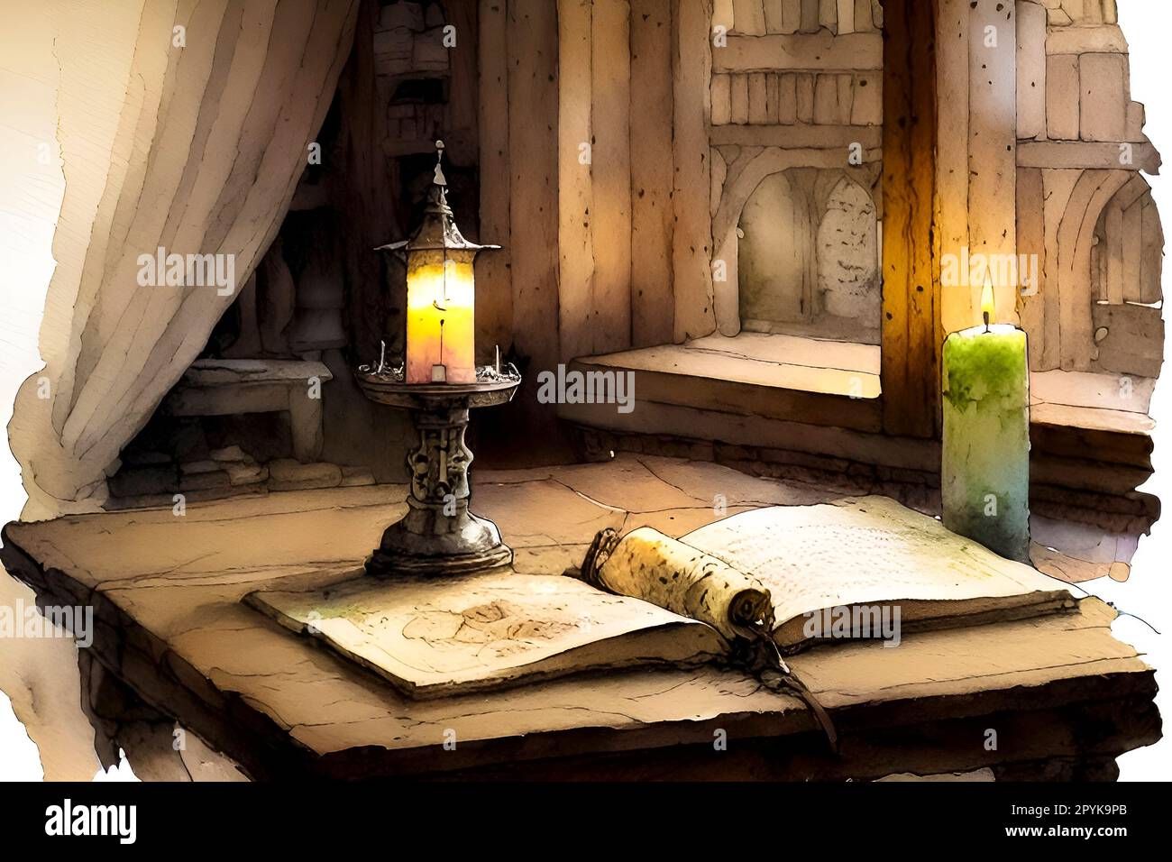 old book with candles Stock Photo
