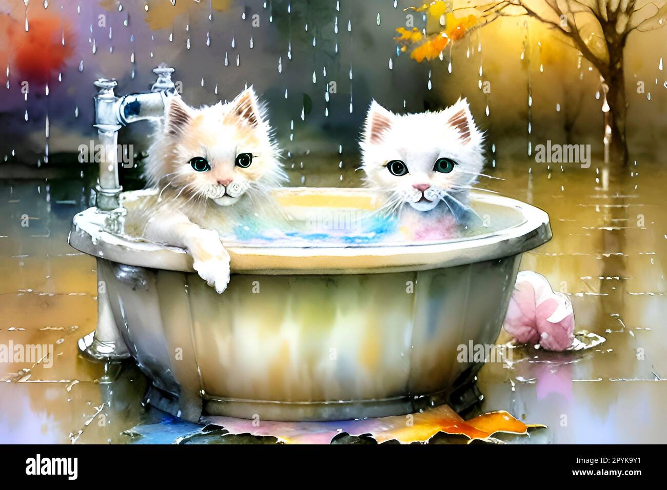 cat washing the bath in the bathroom Stock Photo