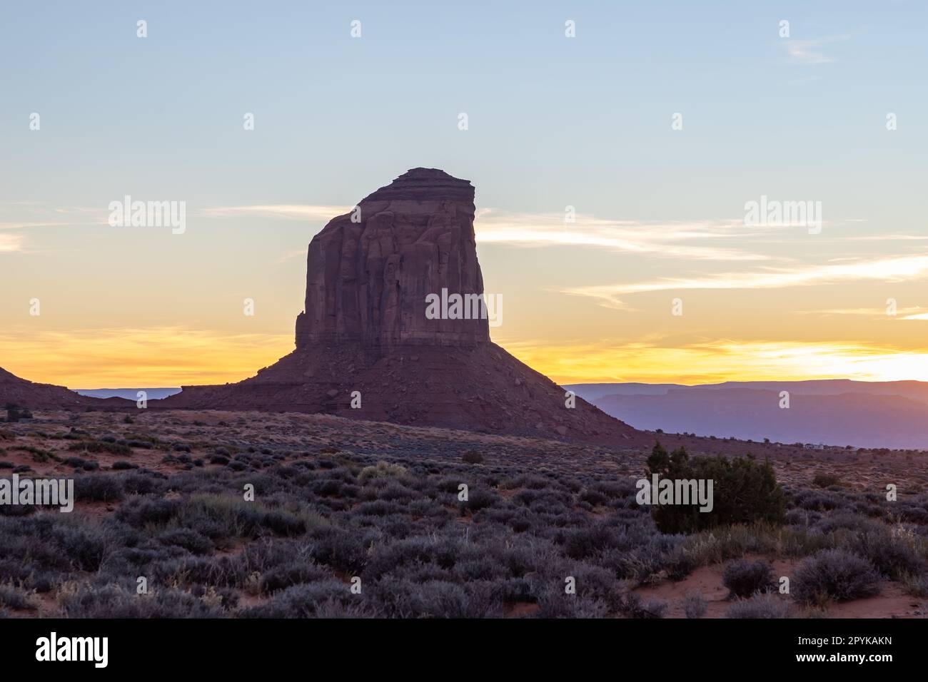 Monument Valley Landscape at Sunset - Gray Whiskers Butte Stock Photo