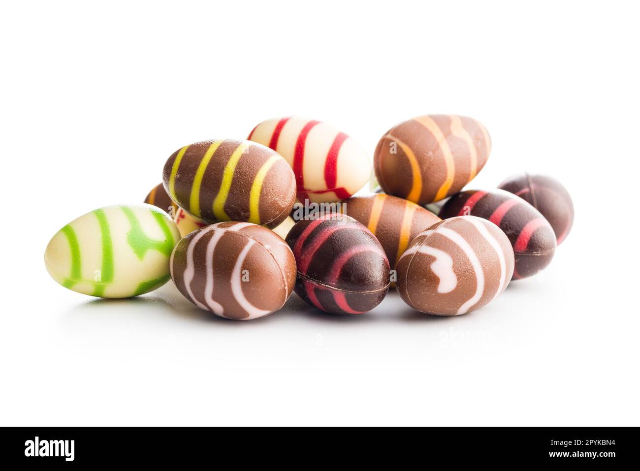 Chocolate easter eggs isolated on white background. Stock Photo