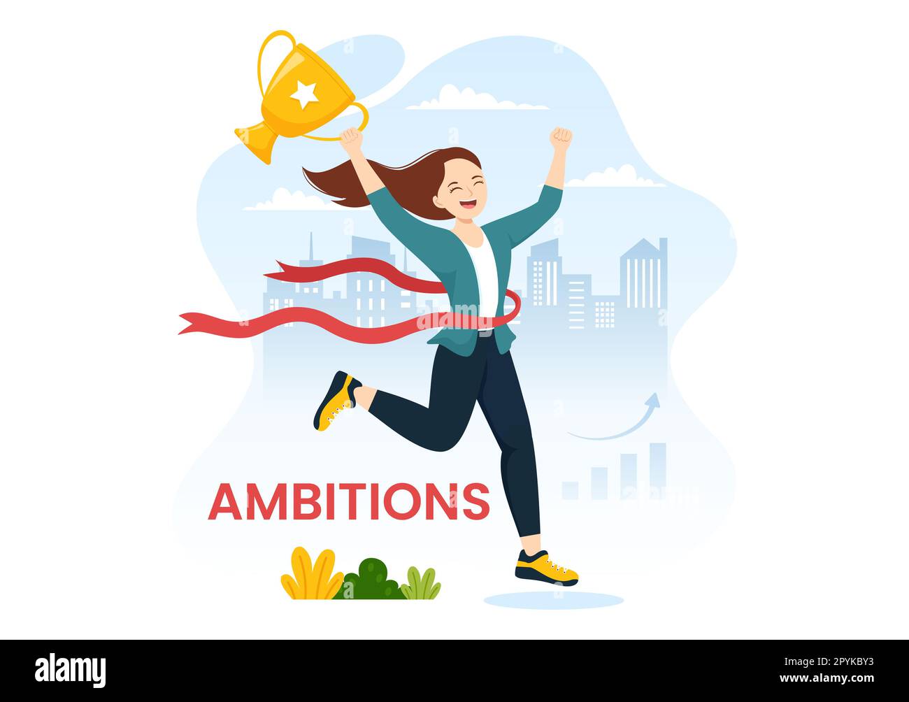 Ambition Illustration With Entrepreneur Climbing The Ladder To Success