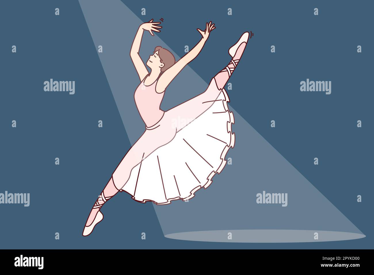 Woman ballerina jumping performs dance on stage of ballet theater ...