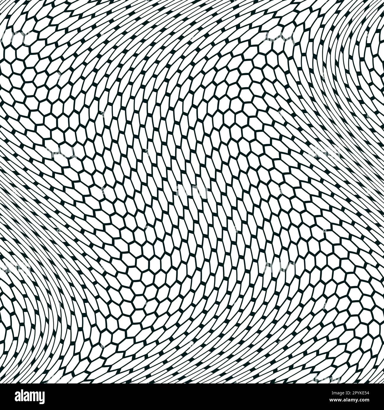 Psychedelic abstract composition art with black and white hexagonal shapes Stock Vector