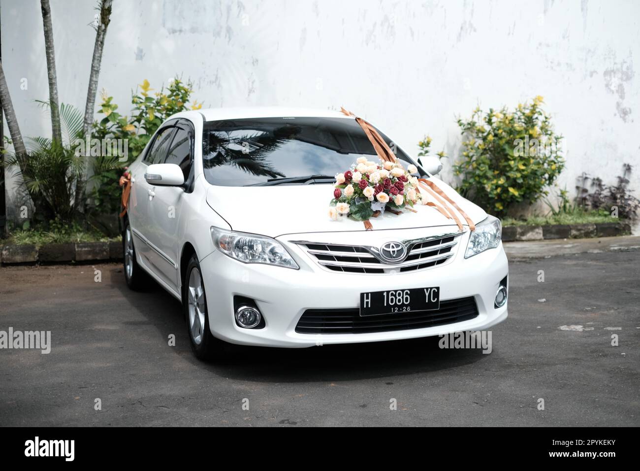 The Wedding car, I took this photo during a wedding photo job, before the bride and groom got into the car, after that I took a good photo perferct. Stock Photo