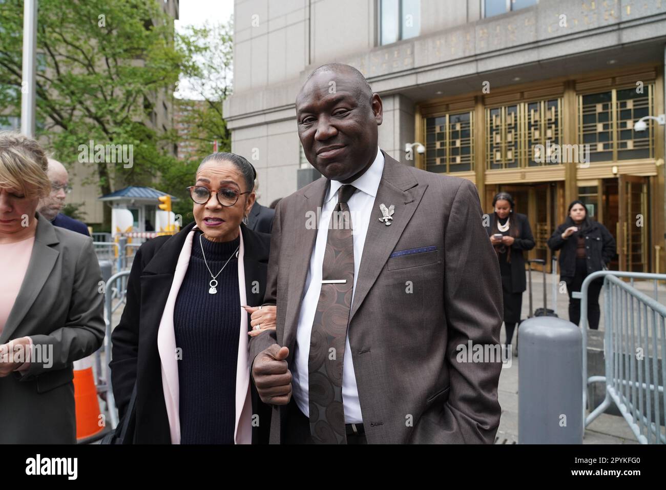 New York, United States. 02nd May, 2023. Kathryn Griffin-Townsend (Marvin Gaye's daughter) and lawyer Ben Crump leaves Manhattan Federal Court building after hearing over alleged copyright infringement by musician Ed Sheeran of music "Let's Get It On" written by Marvin Gaye. Credit: SOPA Images Limited/Alamy Live News Stock Photo