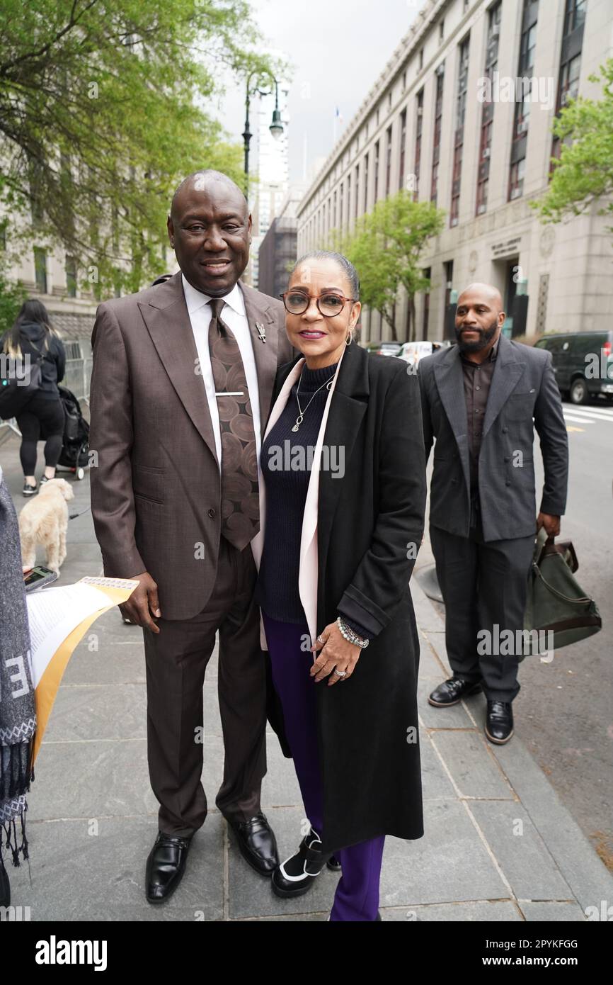New York, United States. 02nd May, 2023. Kathryn Griffin-Townsend (Marvin Gaye's daughter) and lawyer Ben Crump leaves Manhattan Federal Court building after hearing over alleged copyright infringement by musician Ed Sheeran of music 'Let's Get It On' written by Marvin Gaye. Credit: SOPA Images Limited/Alamy Live News Stock Photo