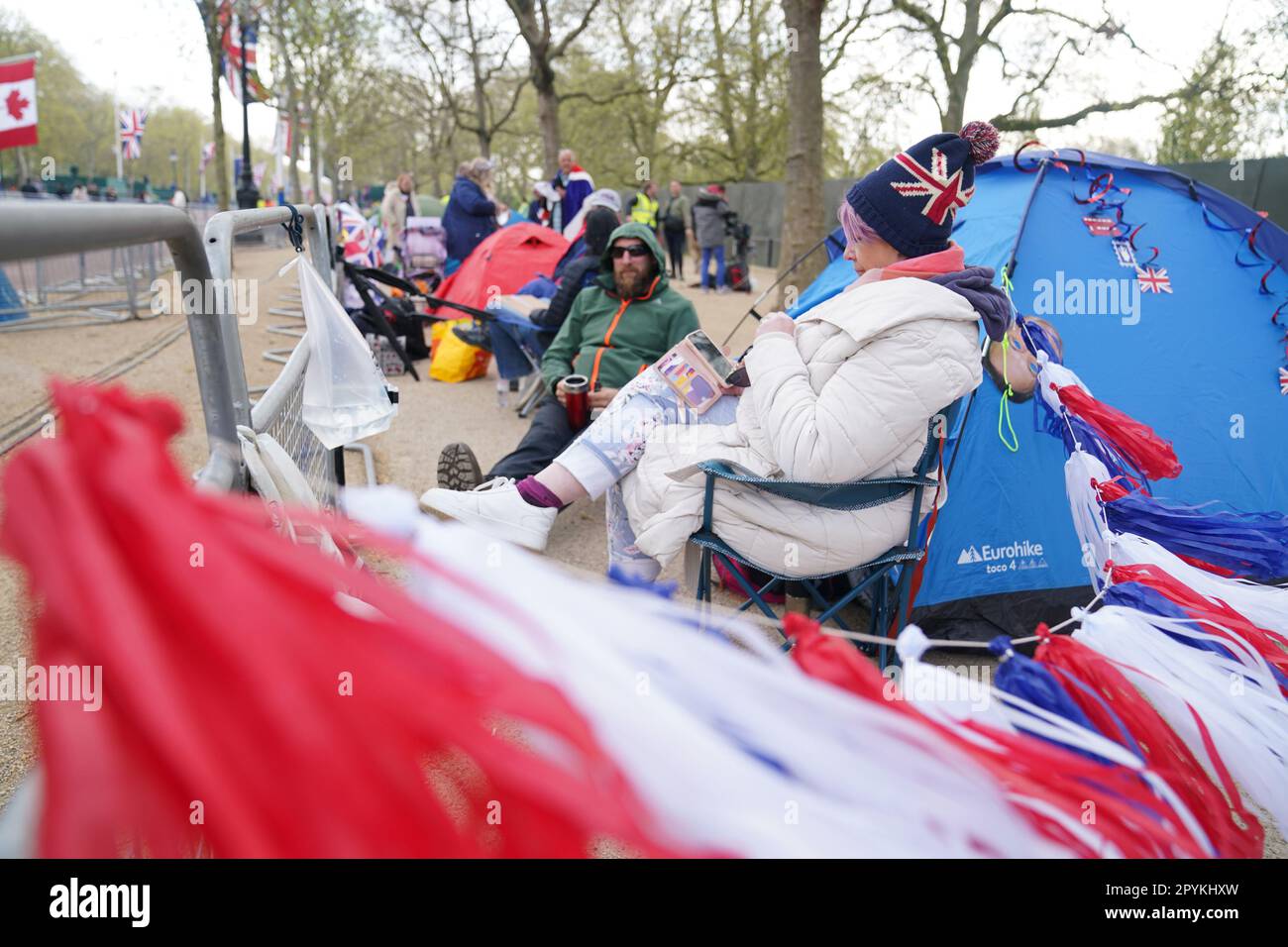 Royal fans camping out on The Mall, near Buckingham Palace in central