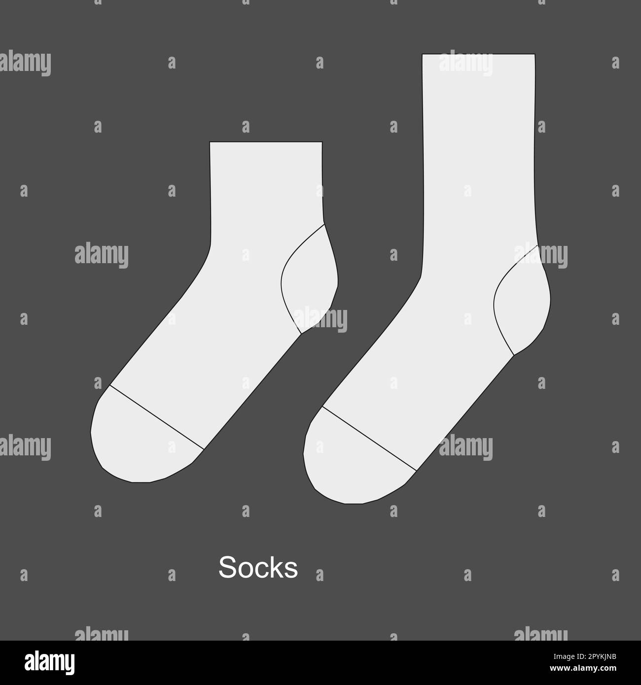 Short and long sport sock template, 3d realistic vector illustration isolated on white background. Socks template vector illustration. Stock Vector