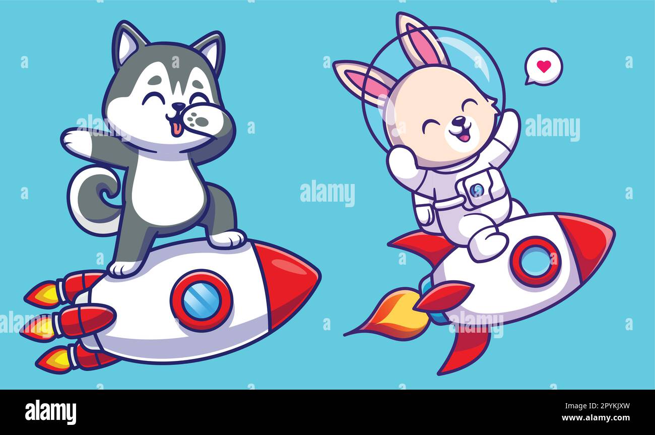 Cute husky dog dabbing on rocket cartoon vector icon illustration. animal  technology icon concept isolated Stock Vector Image \u0026 Art - Alamy, image size:1300x863