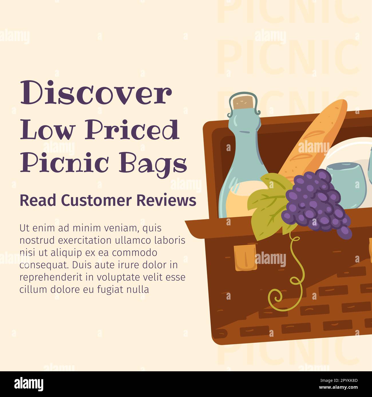 Discover low priced picnic bags, customer review Stock Vector Image