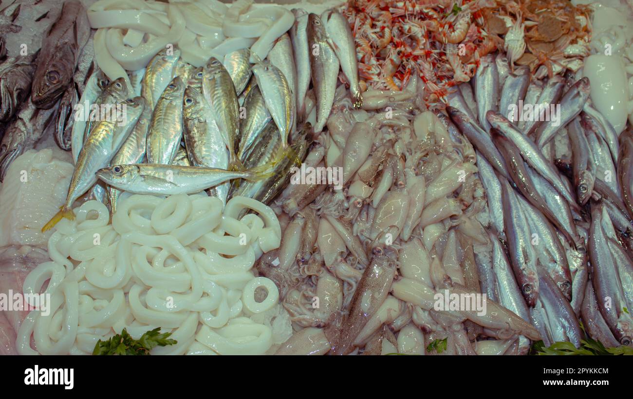 A closeup shot of a grocery store shelf stocked with various types of
