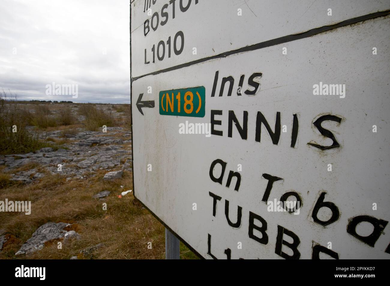 sign for the n18 ennis the burren county clare republic of ireland Stock Photo