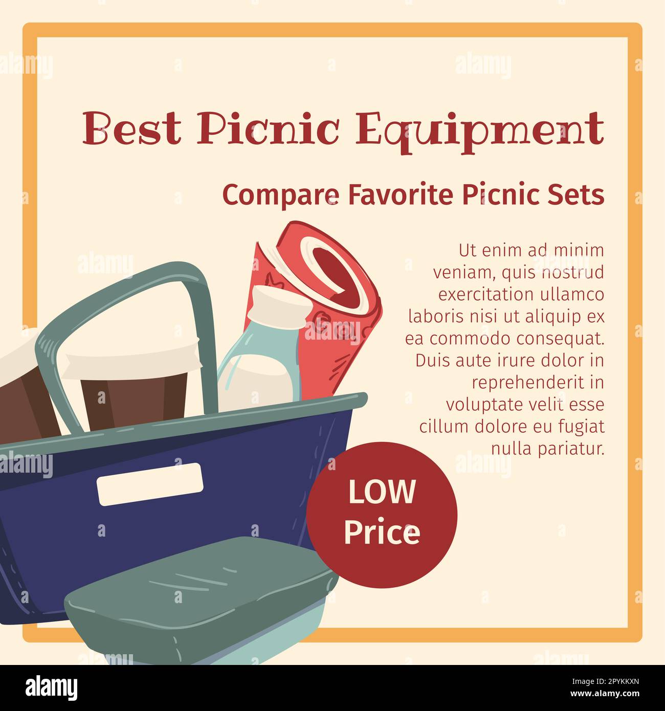 Best picnic equipment, compare sets promo banner Stock Vector Image