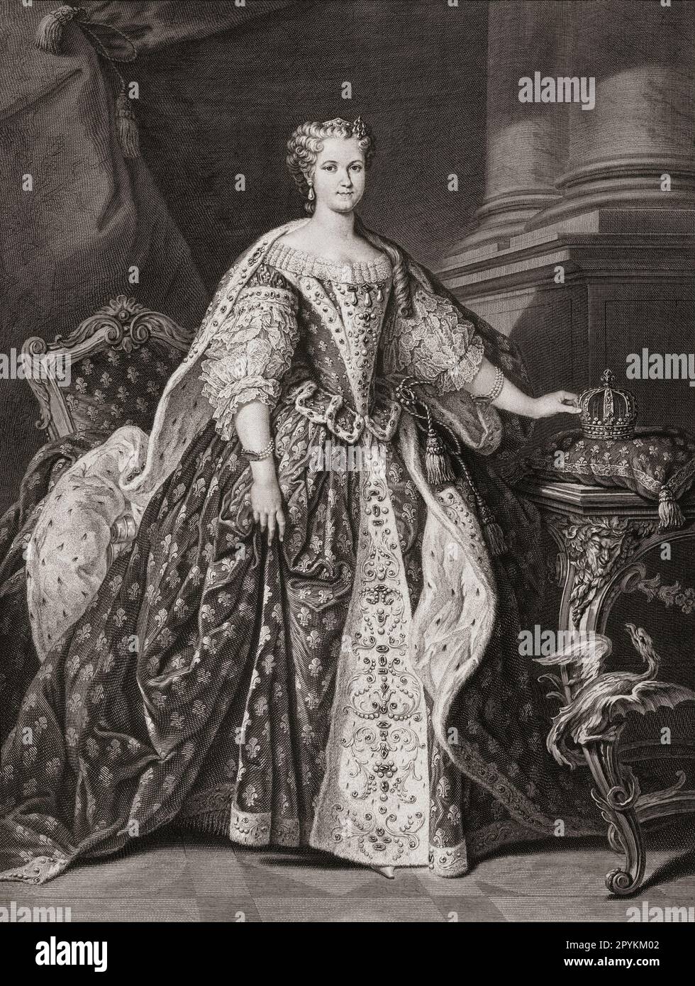 Maria Lesczinska, 1703 - 1768. Queen of France through her marriage to King Louis XV.  Full name, Maria Karolina Zofia Felicja Leszczyńska.  After the painting by Jean Baptiste van Loo. Stock Photo