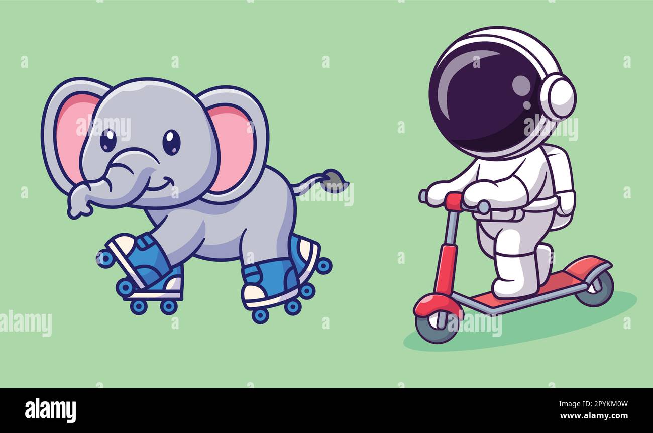 Cute elephant playing roller skate cartoon vector icon illustration ...