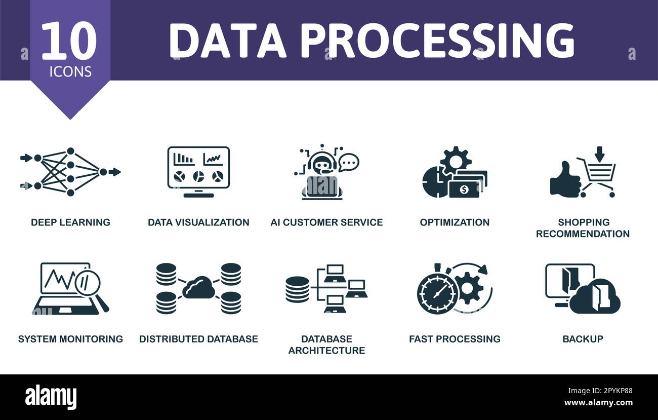 Data processing outline set. Creative icons: deep learning, data ...