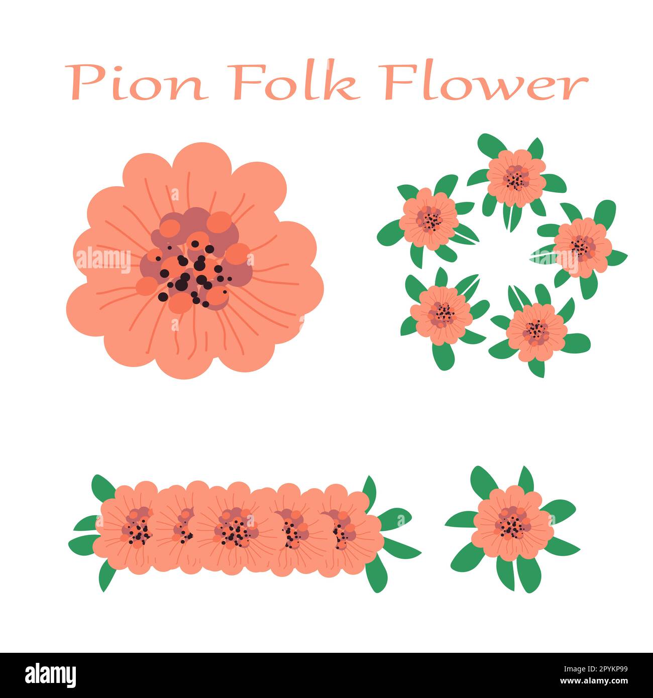 hand drawn garden peonies - a set of elements Stock Vector Image & Art ...