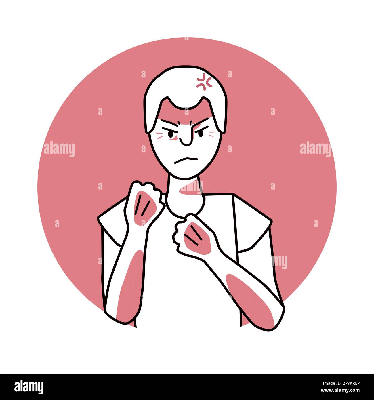 Young boy with angry emotion, facial expression with hands. Annoyed