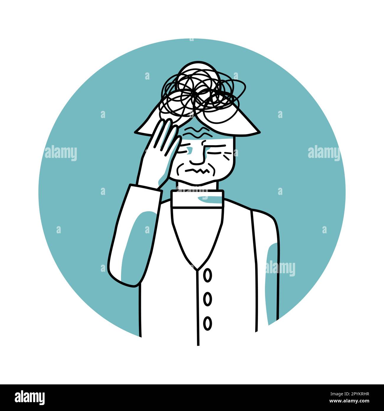 Stressed old woman with emotion of anxiety, facial expression with gestures. Stressful mood grandmother with white hair, expressing her worry feelings Stock Vector
