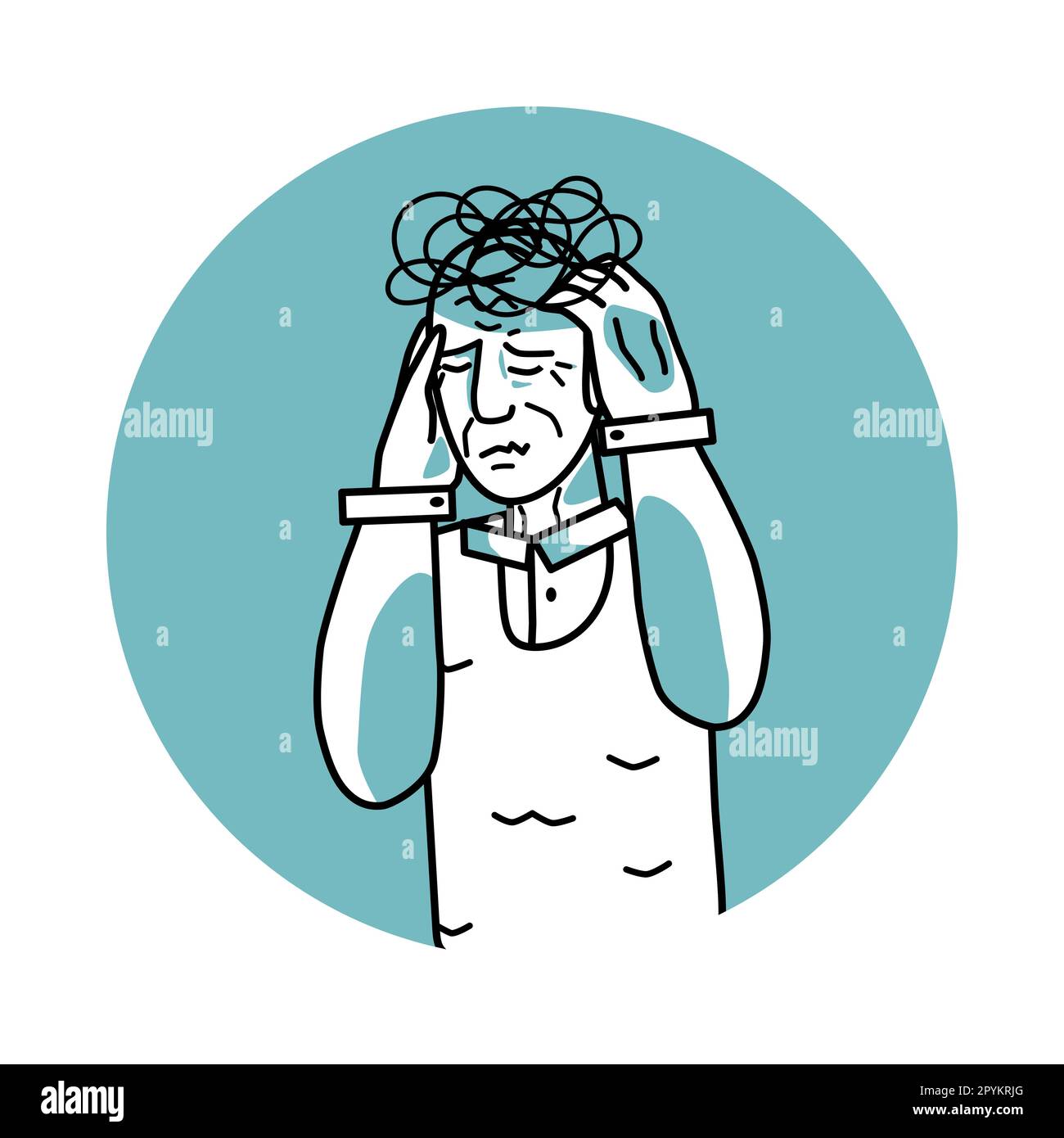 Stressed old man with emotion of anxiety, facial expression with gestures. Stressful mood grandfather with white hair, expressing her worry feelings. Stock Vector