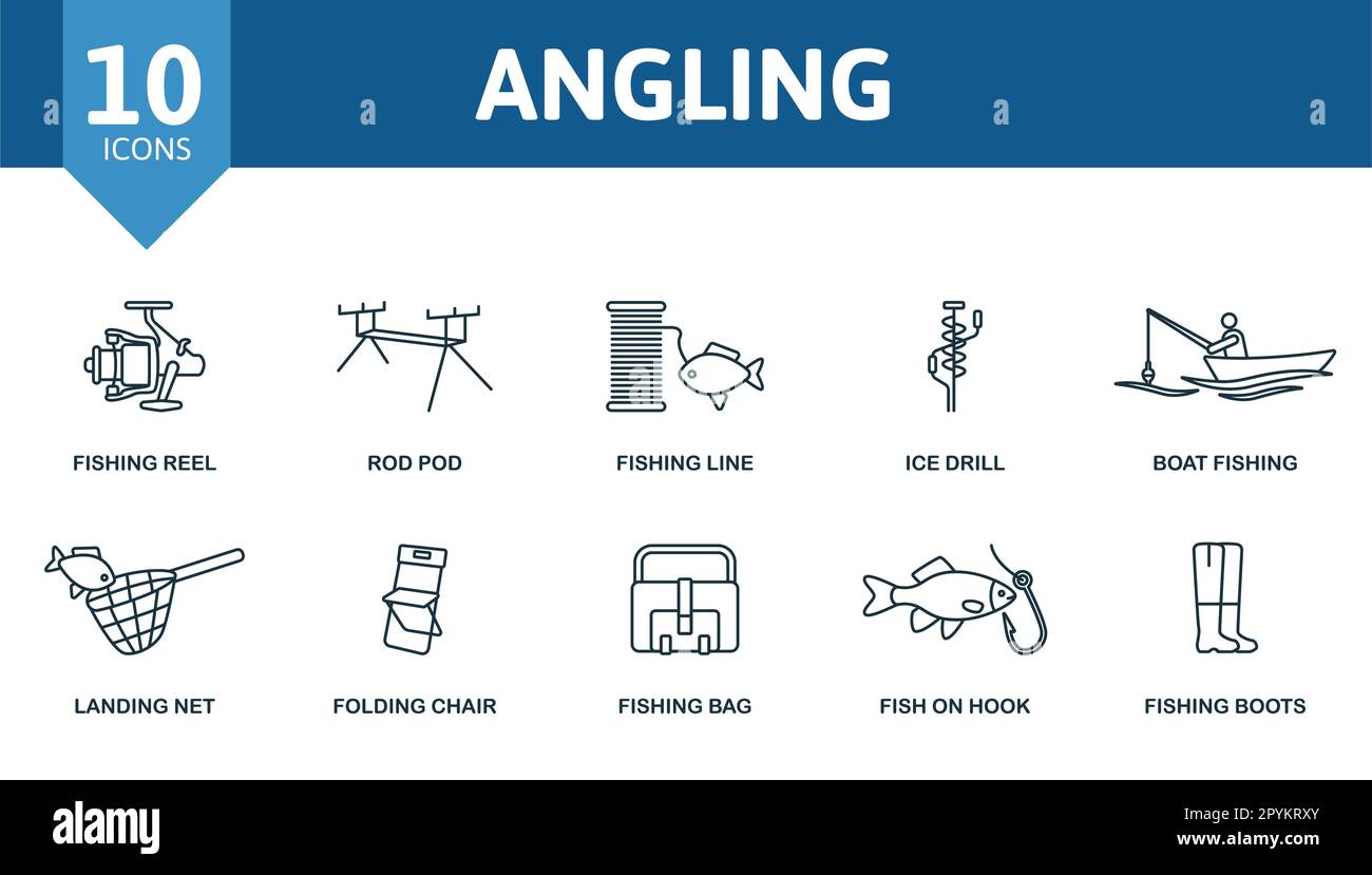 Fishing set. Creative icons: fishing rod, fishing hook, lure, worm