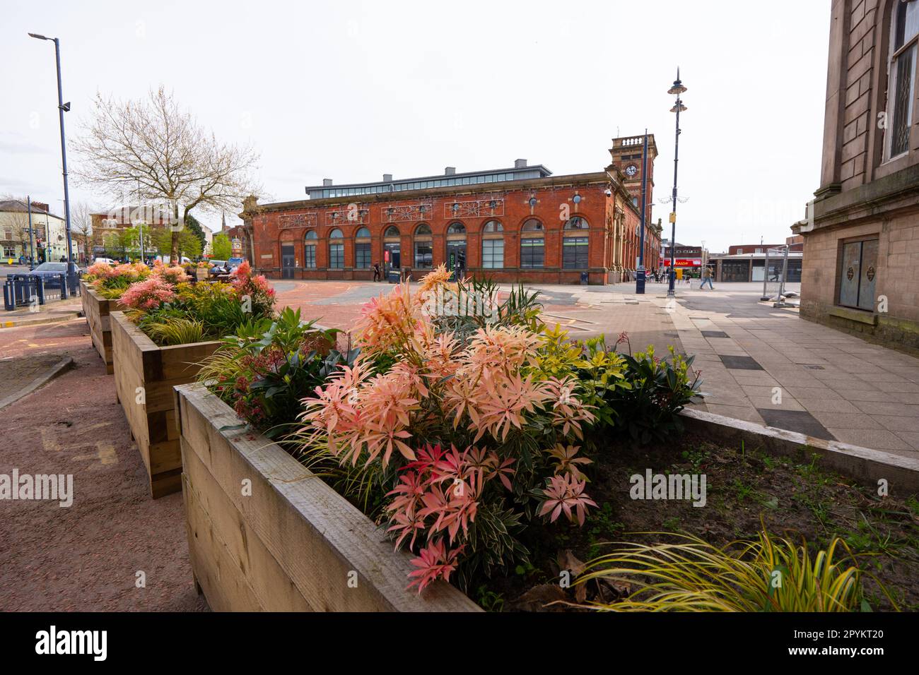 Approach to Market square.Ashton-under-Lyne. Market town near Manchester City in the  Metropolitan borough of Tameside. Stock Photo