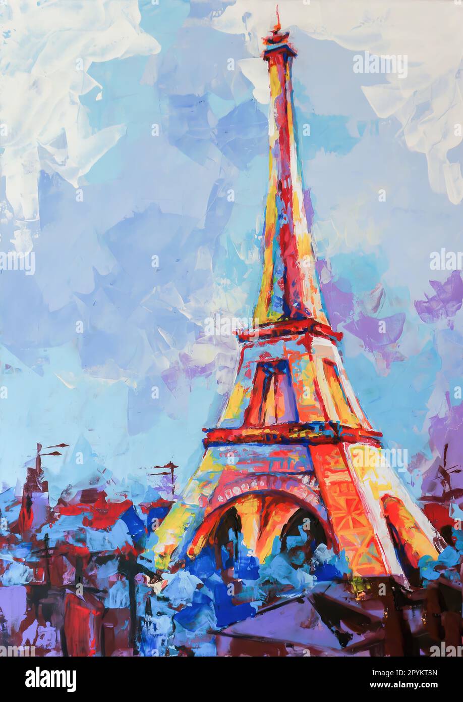 Painting of the Eiffel Tower. Painted in oil on canvas Stock Photo Alamy