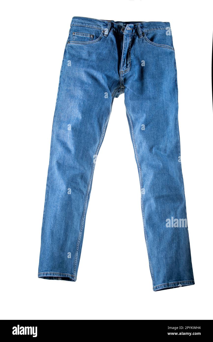 A blue jean isolated on a white background. Bottom garment made of blue ...