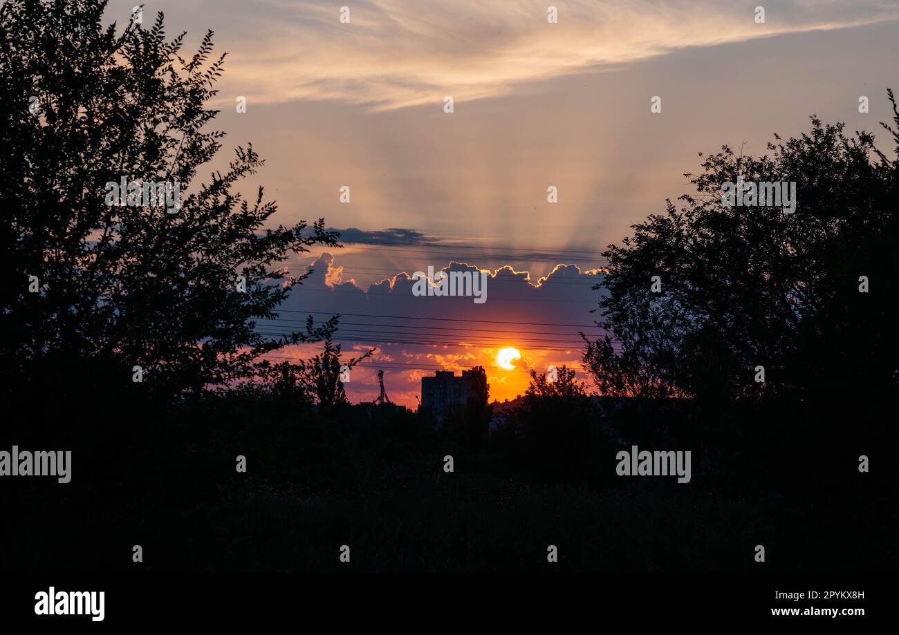 Cityscape summer sunset sky aerial hi-res stock photography and images ...