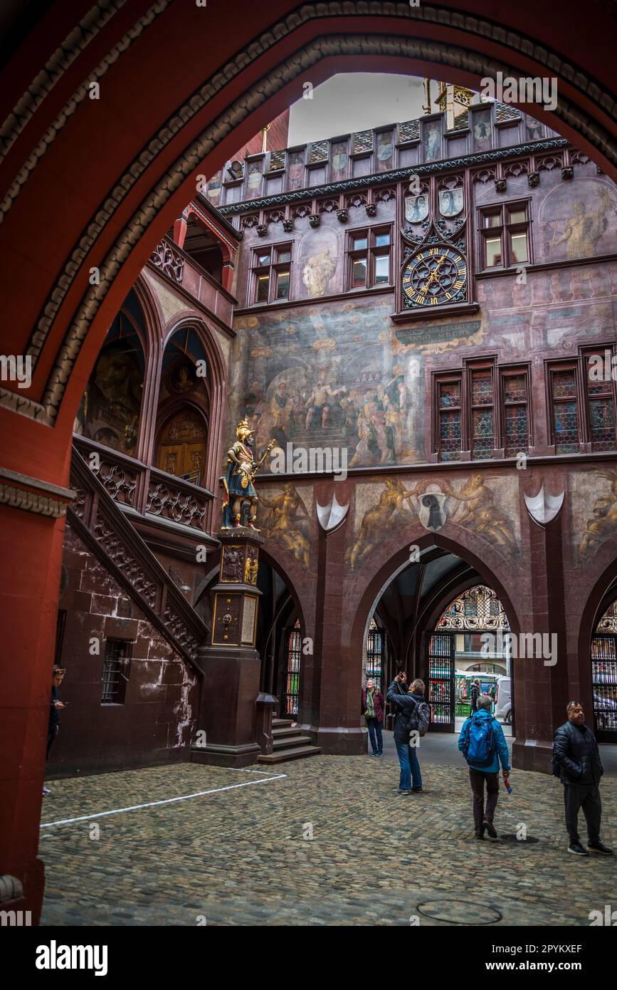 Courtyard of the City Hall or the Rathaus at the Basel at the Market ...