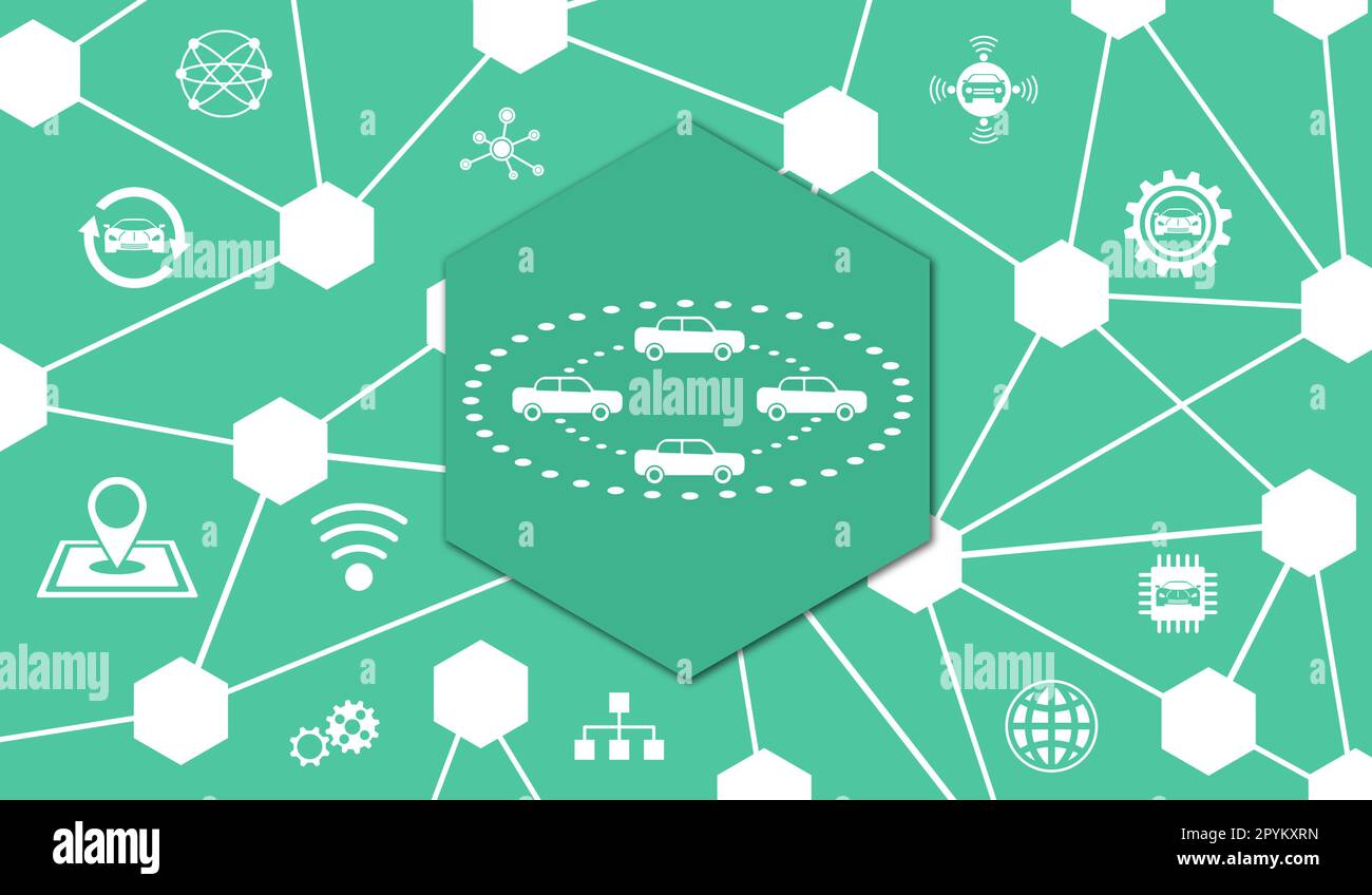 Concept of connected cars with connected icons Stock Photo - Alamy