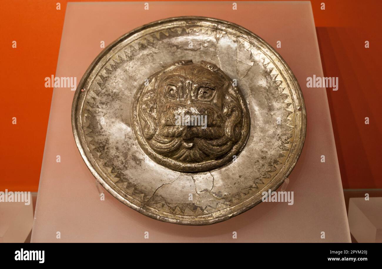 Alcala de Henares, Spain - Oct 10th, 2020: Titulcia plate. Regional Archaeological Museum of Madrid Stock Photo
