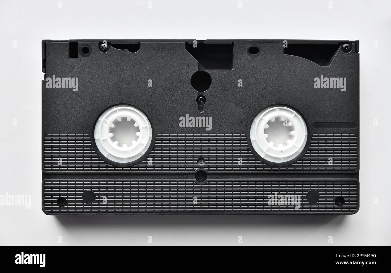 VHS video cassette on white background. Vintage video cassette