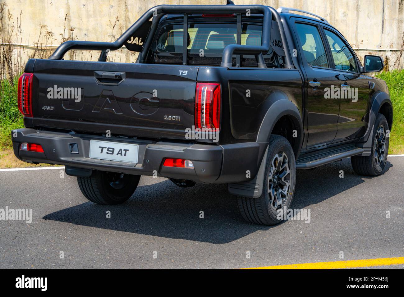 Anhui Province, China – 17042023: Stationary shot of the exterior of a South African spec right hand drive JAC T9 pickup truck. Stock Photo