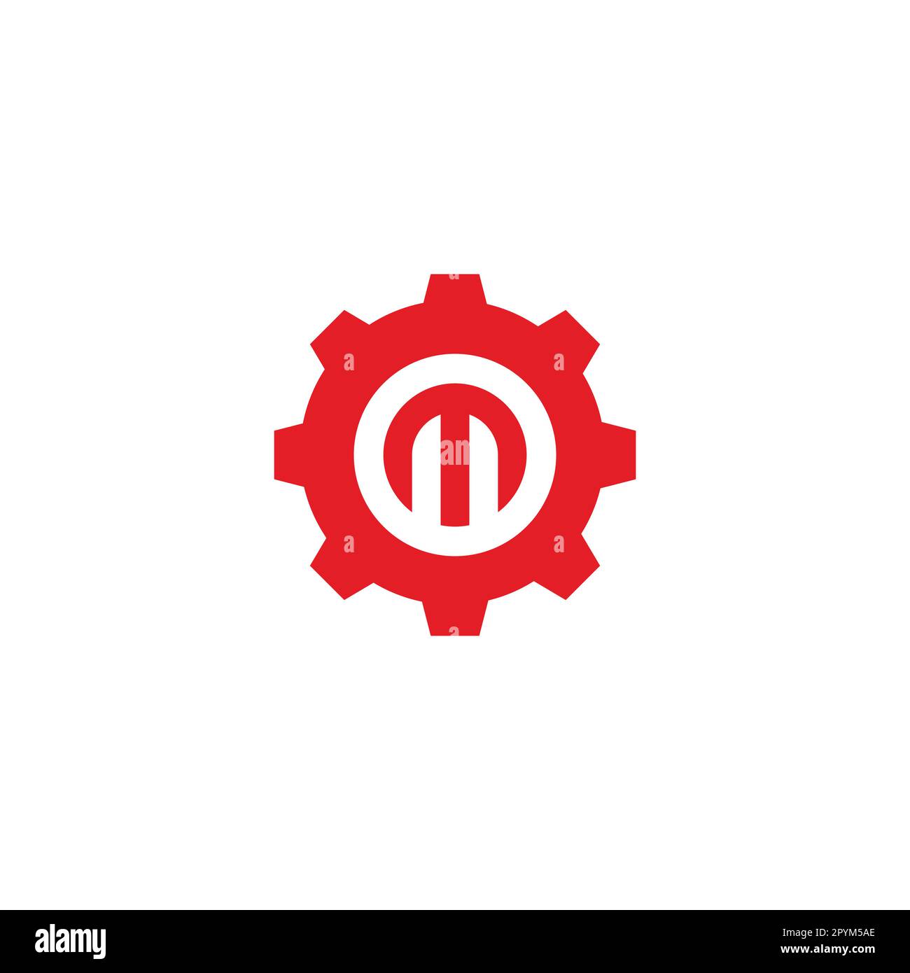 Letter M in gear, circle geometric symbol simple logo vector Stock